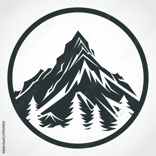 mountain and forest in circle symbol