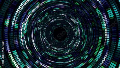 Abstract digital background. Big data visualization. Circular rotations of a fantastic circle of colorful particles, beautiful colored spiral, elegant particles background. 3D vector illustration.
