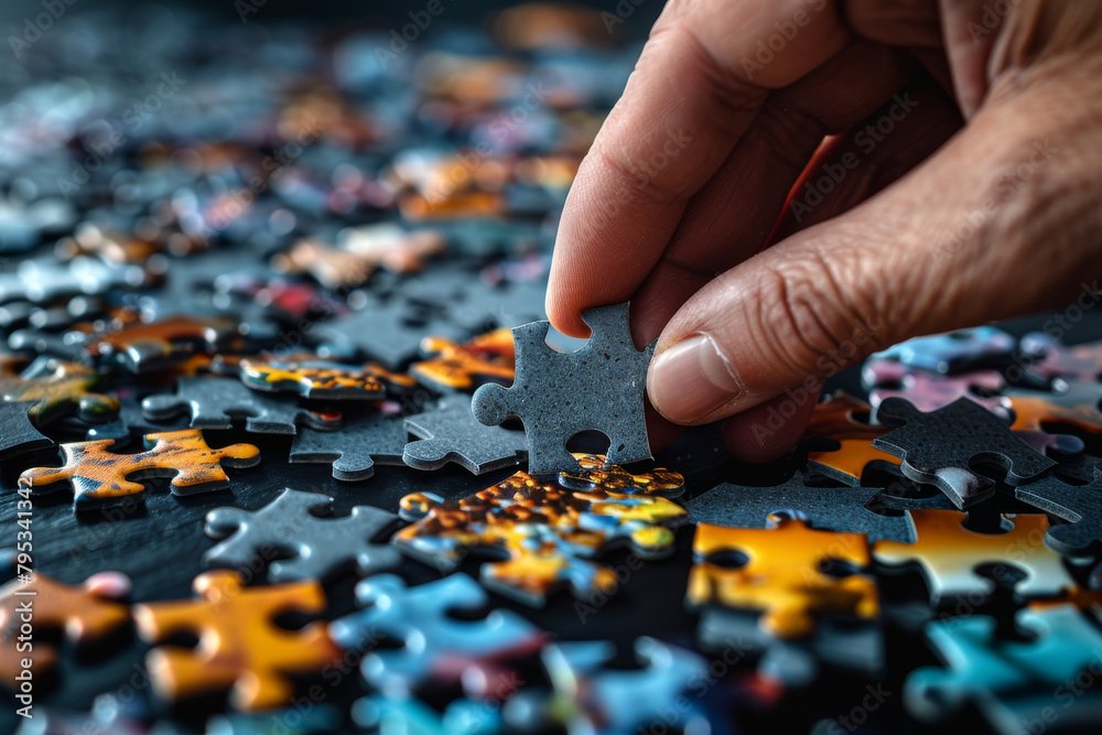 Conceptual Image of Scattered Puzzle Pieces on a Desk, Work Overload Conceptual Image of Scattered Puzzle Pieces on a Desk, Work Overload