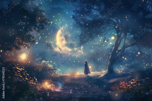 ethereal moonlight sprites radiating soft glow and granting wishes enchanting fantasy digital illustration photo
