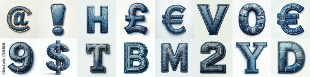 Denim lettering. AI generated illustration Denim lettering. AI generated illustration