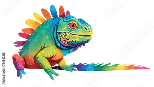 An iguana bursts with color  each spike rendered in a different hue  conveying the diversity and vibrancy of nature