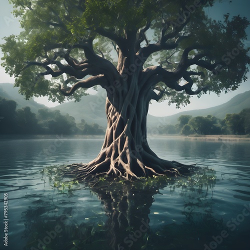 A tree with roots in the water  photo
