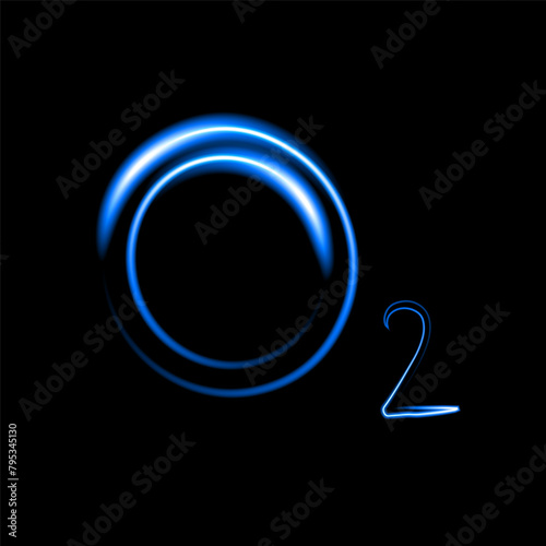 Vector isolated illustration of oxygen formula with neon effect.