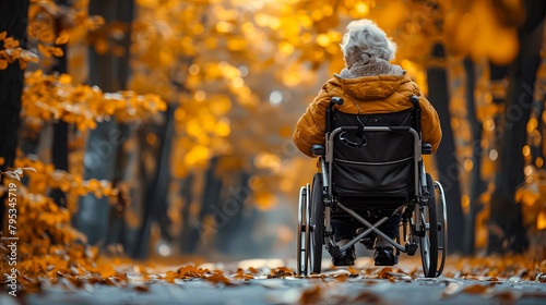 Autumn Solitude in Motion, of a elderly woman in a wheel chair