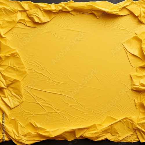 Yellow dark wrinkled paper background with frame blank empty with copy space for product design or text copyspace mock-up 