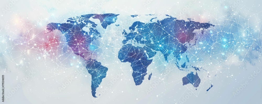Global network connections on world map, symbolizing international business. Global network connections on world map, symbolizing international business.