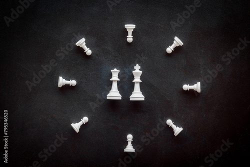 Chess pieces top view. Competition in business or business strategy concept