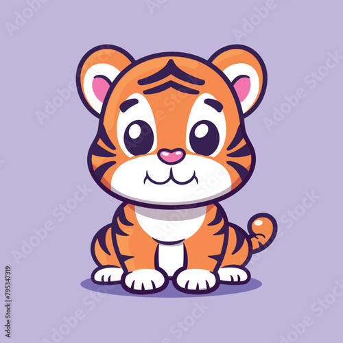 Cute tiger cartoon illustration flat vector art