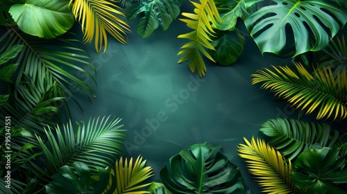 banner with tropical leaves  green  yellow