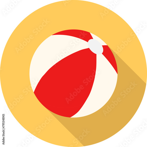 Beach ball, beach ball icon isolated on yellow background with shadow. Vector, cartoon illustration.