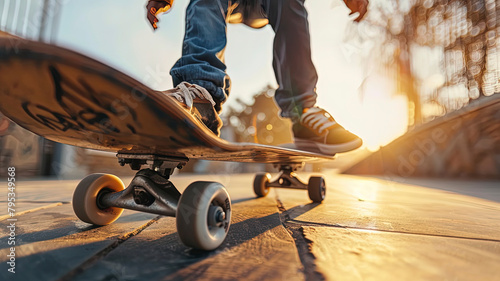 skateboarder doing skate tricks on the road, close up of skateboarder