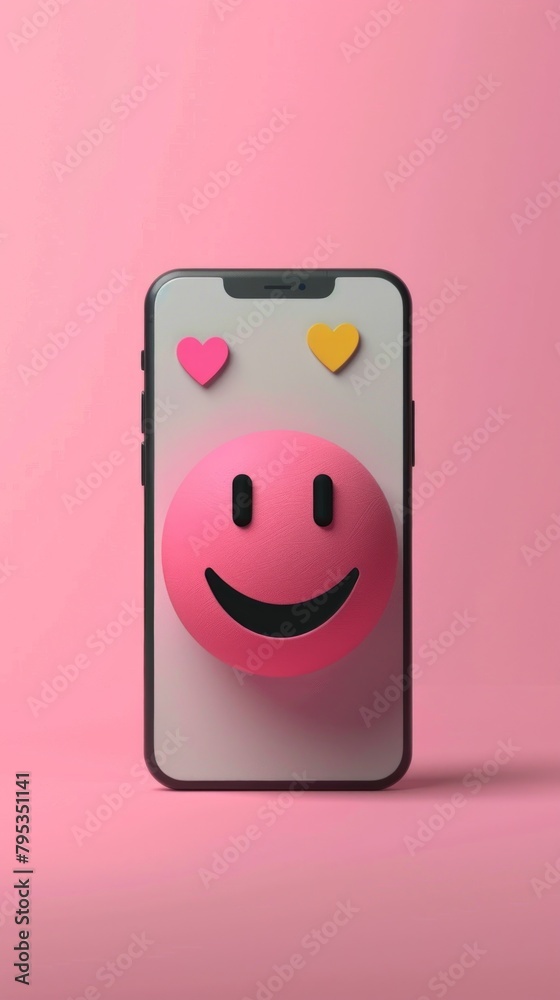 Happy apps emerging from the smartphone screen, representing technology and digital happiness. Happy apps emerging from the smartphone screen, representing technology and digital happiness.