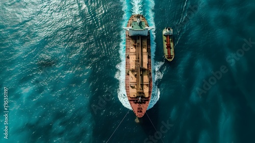 Majestic Maritime Fueling: A Giant Ocean Liner Refueled at Sea by a Tenacious Tanker photo