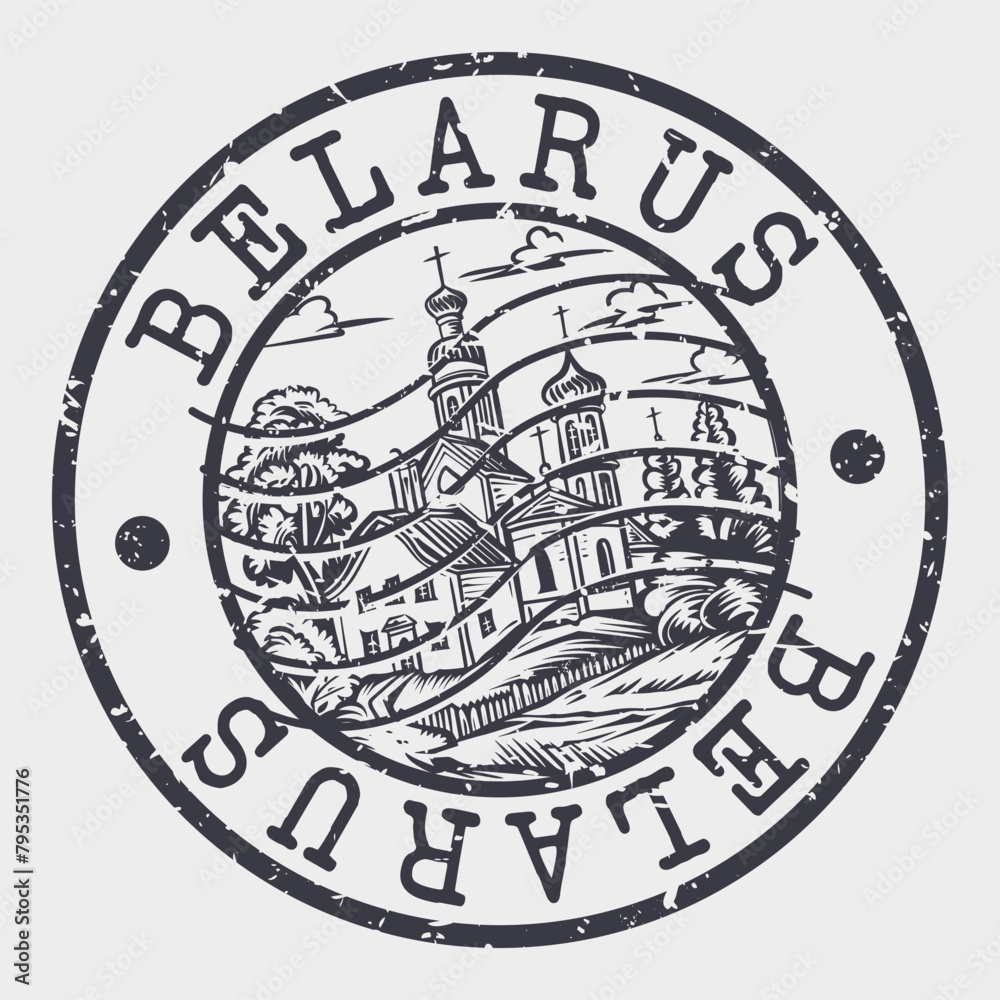 Obraz premium Belarus, Stamp Postal. Silhouette Seal. Passport Round Design. Vector Icon. Design Retro Travel. National Symbol. 