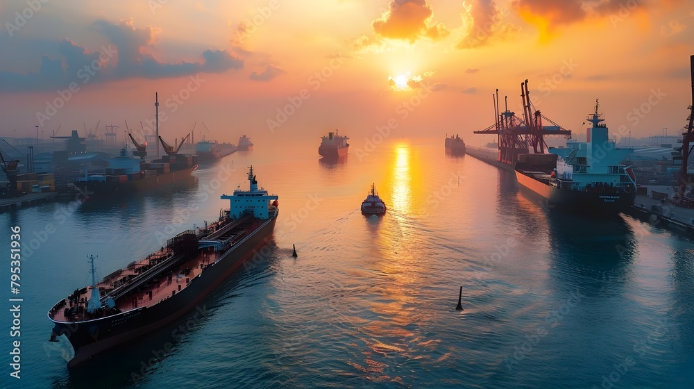 Fueling Global Trade: A Panoramic Perspective of a Busy Port and Refueling Ocean Liner