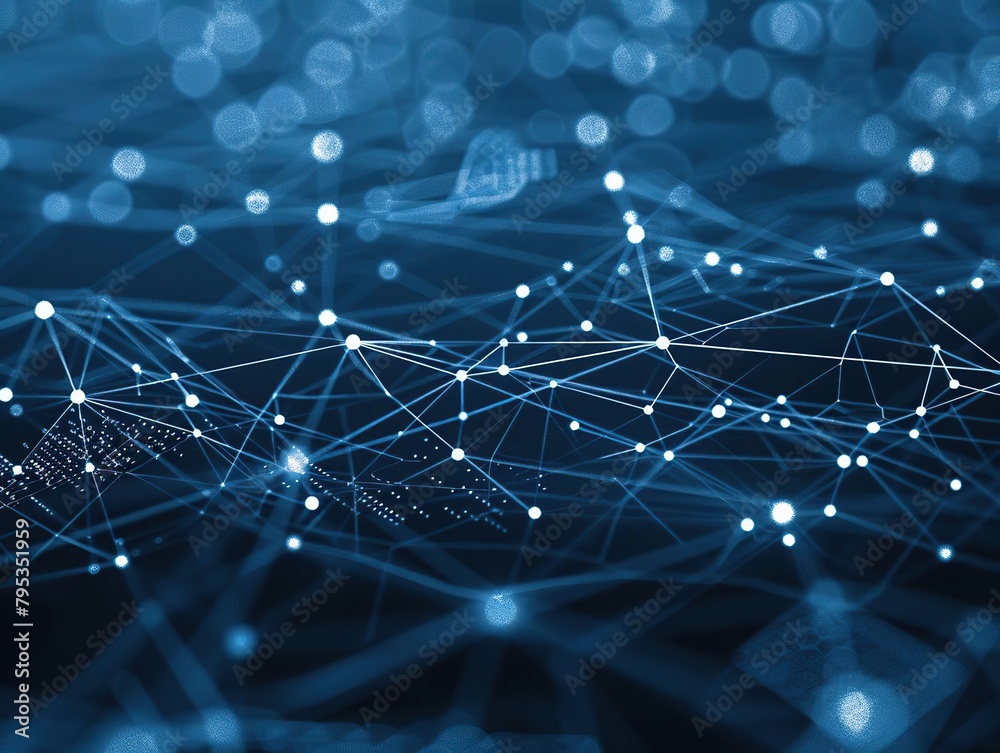 Obraz premium A glowing blue network of interconnected nodes and lines.