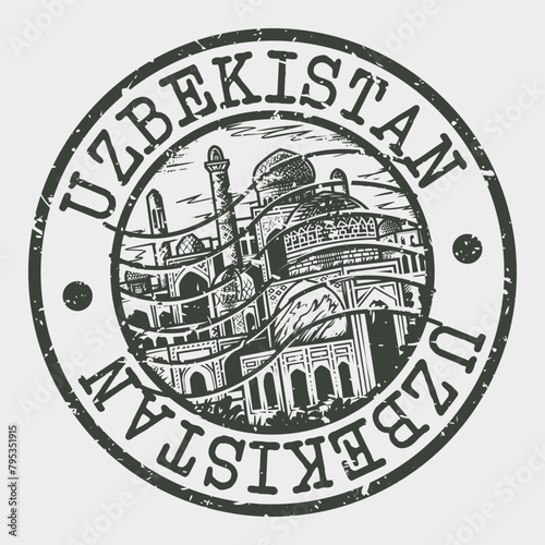 Uzbekistan, Stamp Postal. Silhouette Seal. Passport Round Design. Vector Icon. Design Retro Travel. National Symbol.	
