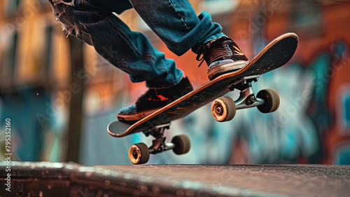 skateboarder doing skate tricks on the road, close up of skateboarder