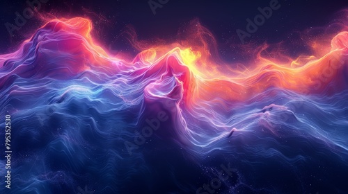 A digital painting of a colorful nebula with vibrant hues of blue  pink  and orange.