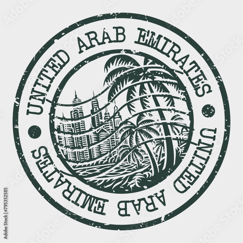 United Arab Emirates, Stamp Postal. Silhouette Seal. Passport Round Design. Vector Icon. Design Retro Travel. National Symbol.	
