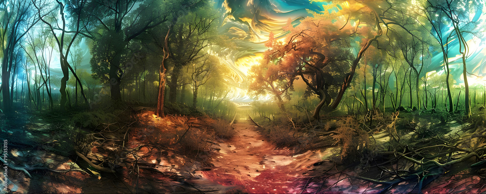 abstract surreal art forest background, ai generated.