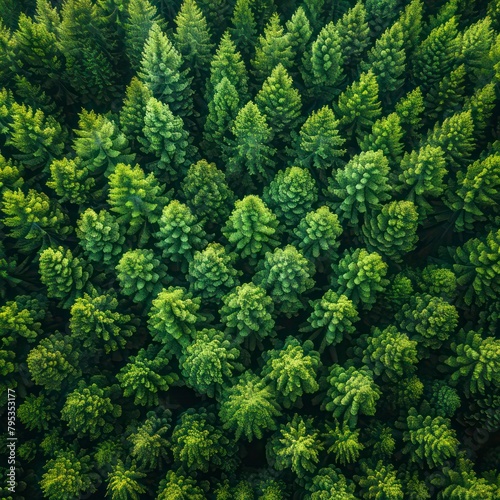 Aerial top view of green trees in forest © HR
