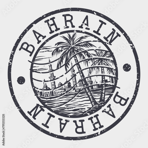 Bahrain, Stamp Postal. Silhouette Seal. Passport Round Design. Vector Icon. Design Retro Travel. National Symbol.	
