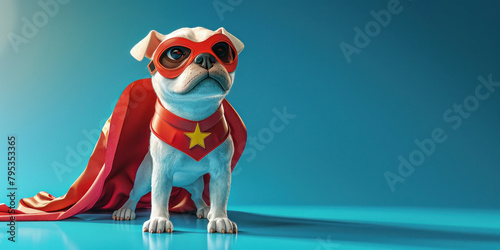 Cartoon Superhero Dog with Red Cape and Star Symbol on Chest Flying through the Sky © SHOTPRIME STUDIO