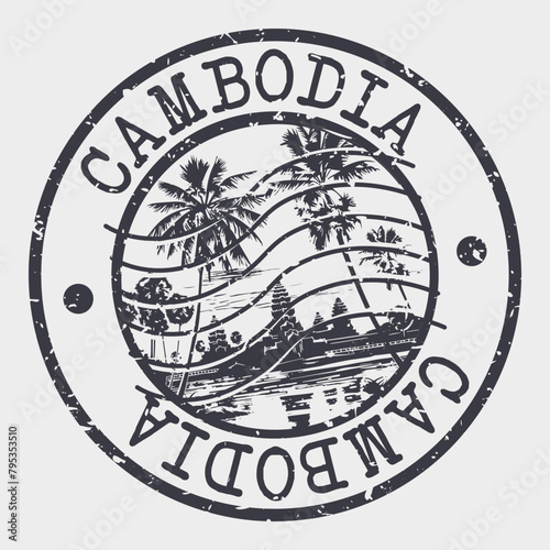 Cambodia, Stamp Postal. Silhouette Seal. Passport Round Design. Vector Icon. Design Retro Travel. National Symbol.	
