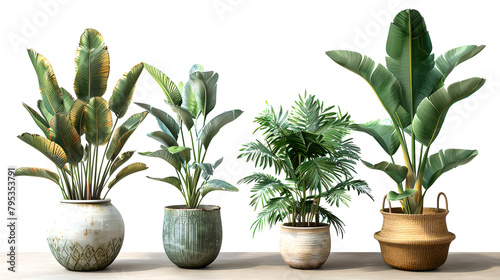Varied Houseplants in Artistic Pots on Wooden Surface  Generative AI