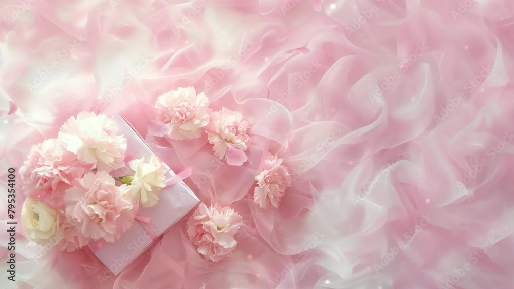 Ribbon and bouquet. Pink petals fall. Mother's Day, wedding gift.generated AI.(011) Ribbon and bouquet. Pink petals fall. Mother's Day, wedding gift.generated AI.(011)