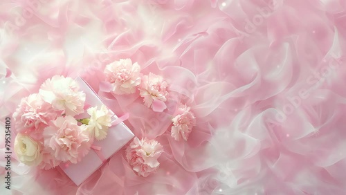 Wallpaper Mural Ribbon and bouquet. Pink petals fall. Mother's Day, wedding gift.generated AI.(011) Torontodigital.ca