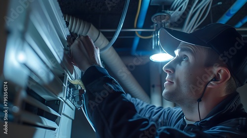 Technician Inspecting Air Ducts: Ensuring Clean Ventilation in HVAC Systems photo