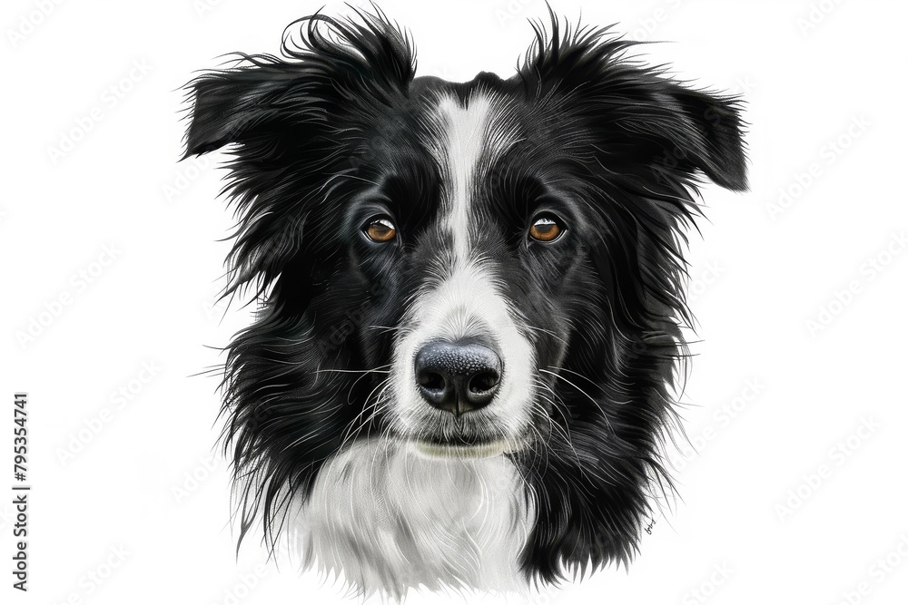 Loyal border collie with alert expression and fluffy coat, ideal for working dog designs