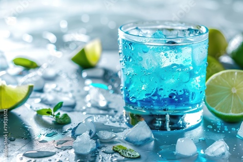 Vibrant Blue Lagoon Cocktail Garnished with Lemon on Textured Background