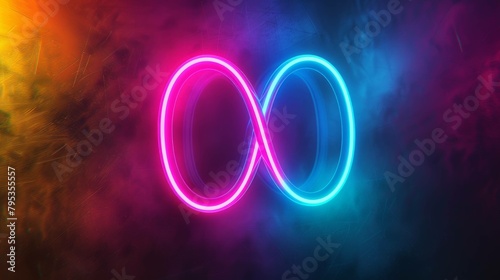 Neon light infinity icon with colorful loop. Symbolizing community connection and endless possibilities.