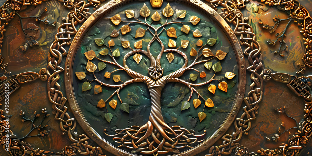 Celtic tree of life colorful. AI generated.	