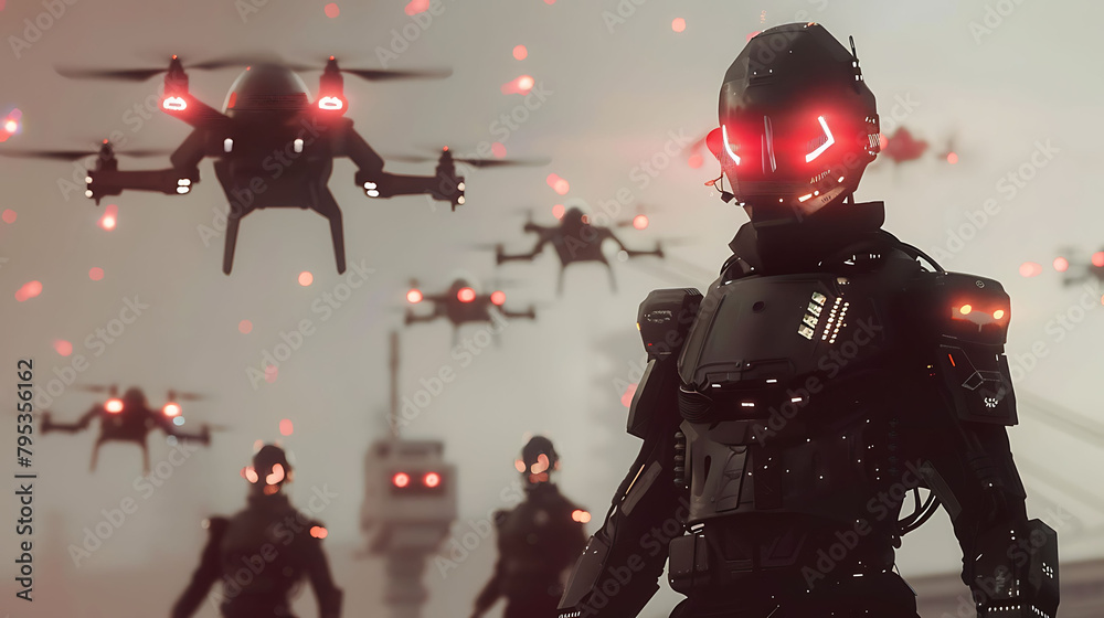a group of people, including a person wearing a black helmet, stand and walk in front of a black he
