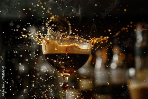 Captivating Splash in Creamy Coffee Cocktail with Ice Cubes photo