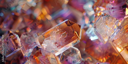 a hyper-realistic close-up of hexagonal crystals forming a captivating natural formation realistic stock photography.