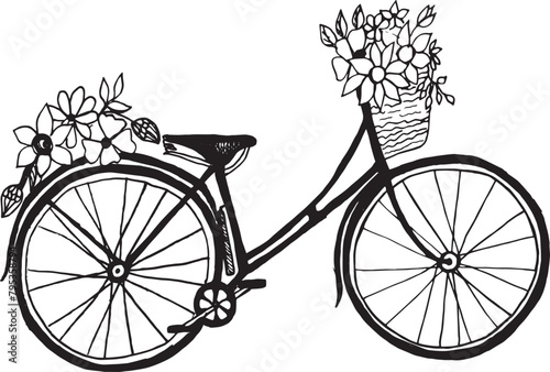 Bicycle with a basket and flowers