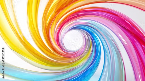 Multi-colored tubes spinning on white background