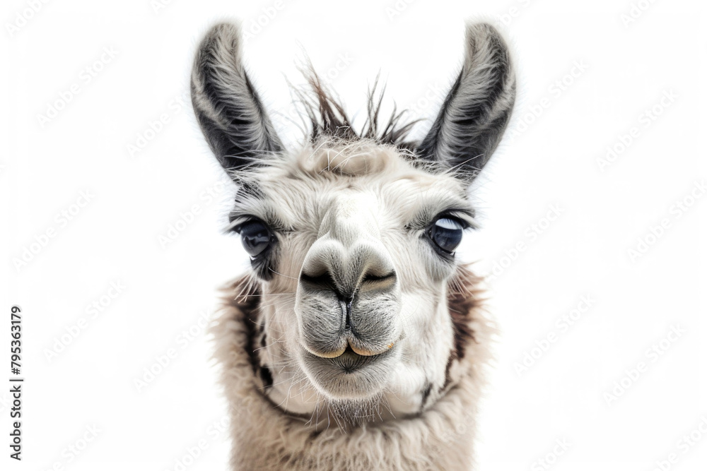 A llama looking curiously at the camera