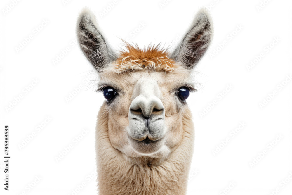 A llama looking curiously at the camera