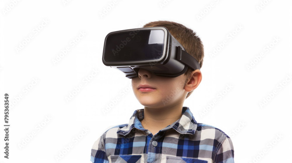 Small boy wearing virtual reality device, studio shot on white background Small boy wearing virtual reality device, studio shot on white background
