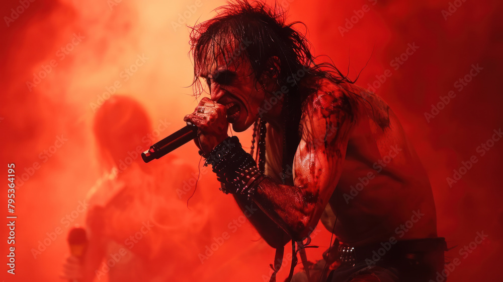 Heavy metal band lead singer performing his hit song Heavy metal band lead singer performing his hit song