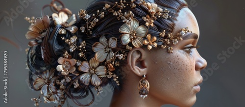 Elegant D Rendering of Dazzling Hair Accessories for Fashion Forward Individuals photo