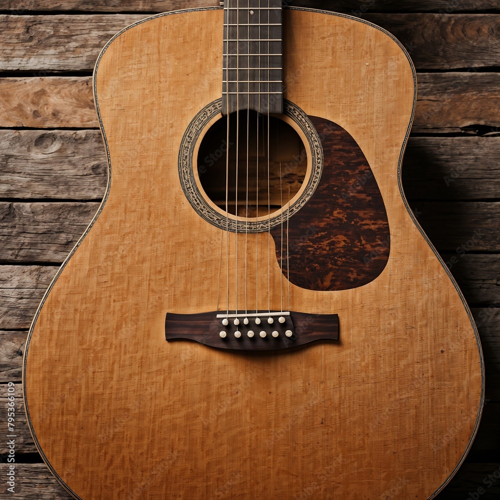 Fototapeta premium A rustic acoustic guitar. generative ai