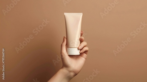 Hand-held cylindrical minimalist skincare product model © Anthony